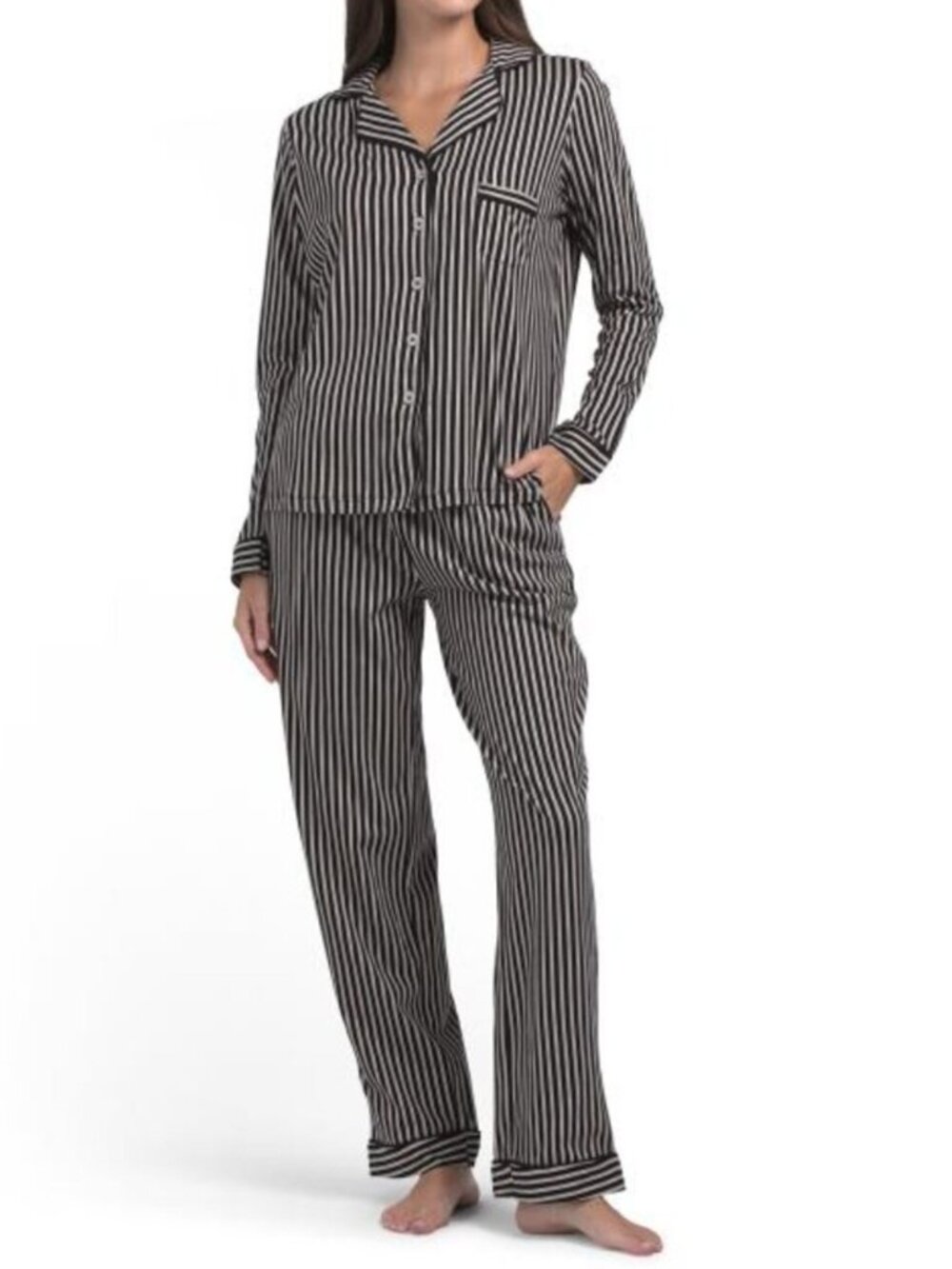 POPPY & CLAY 2pc Striped Notch Collar Top And Pants Pajama Set
